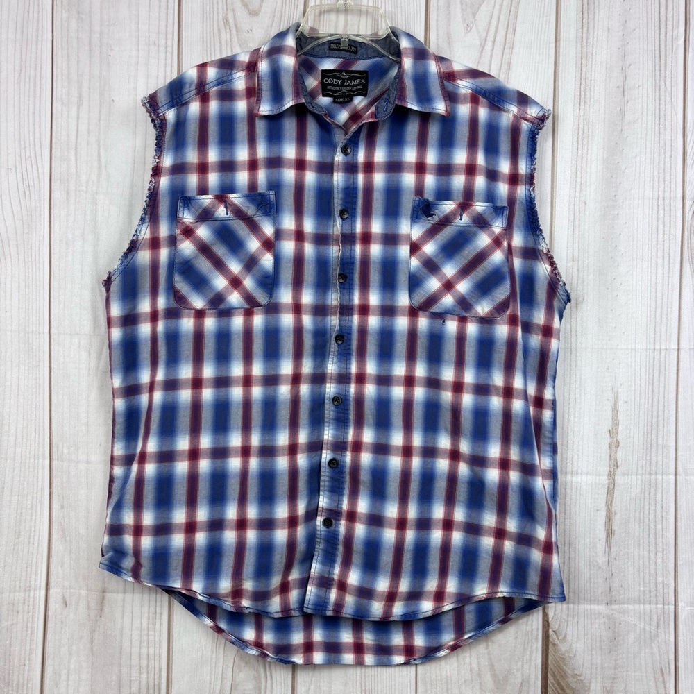 Cody James Traditional Fit Shirt Sleeveless Western Utility Outdoor Plaid Sz XL